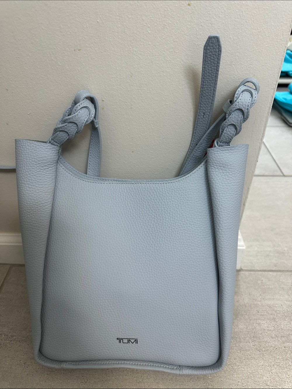 Tumi Light Gray Pebbled Leather Shoulder Bag